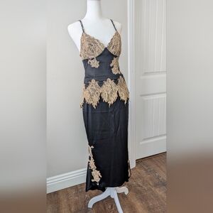Black and Gold Strapless Cocktail Gown